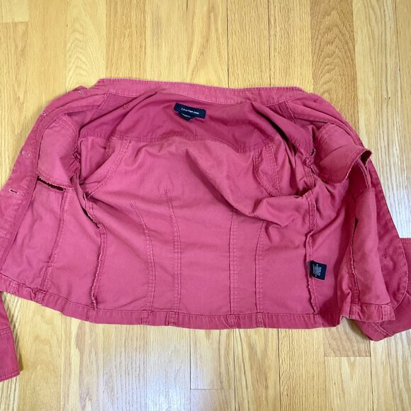 Calvin Klein Jacket Corduroy Y2K Coral Gold Trim & Graphic Logo Back (M) - Picture 5 of 8
